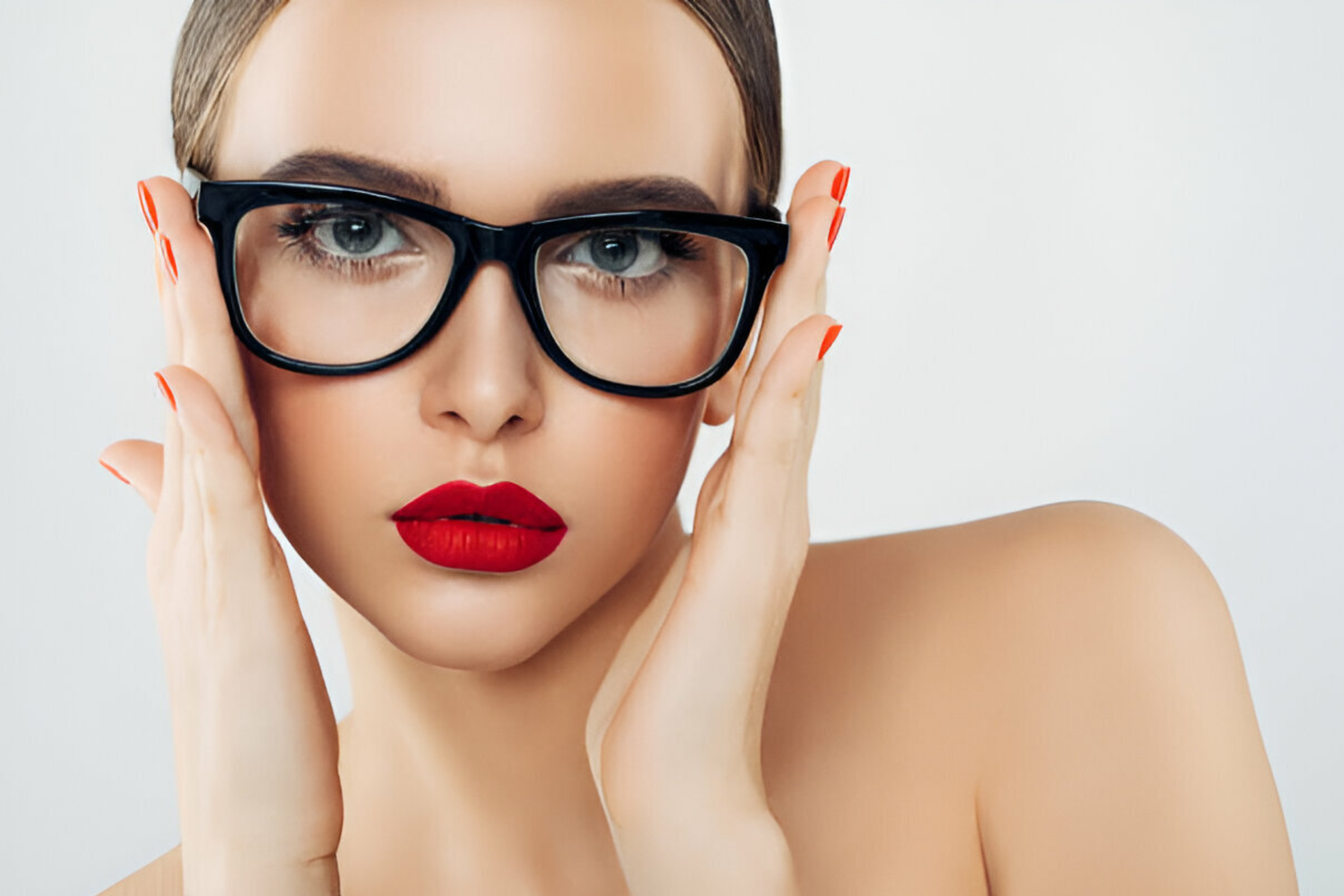 Female model wearing prescription glasses with clear lenses from Missandtrendy UK