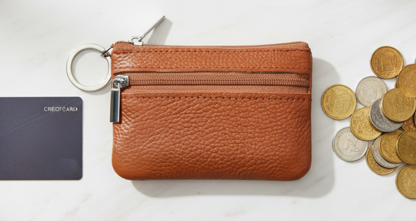 Handmade Genuine Leather Zipper Card Wallet Coin Purse Brown
