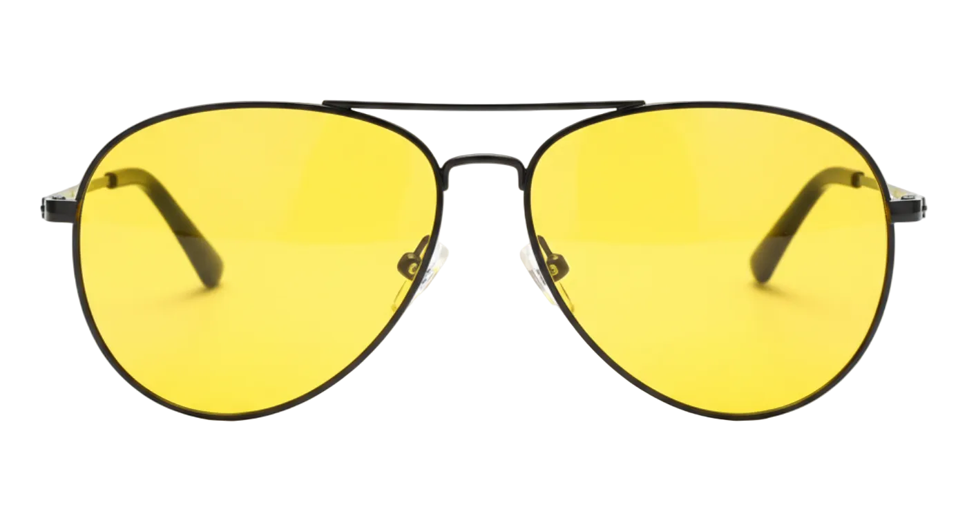 Missandtrendy Birmingham aviator sunglasses with black metal frame and yellow lens 0º side view