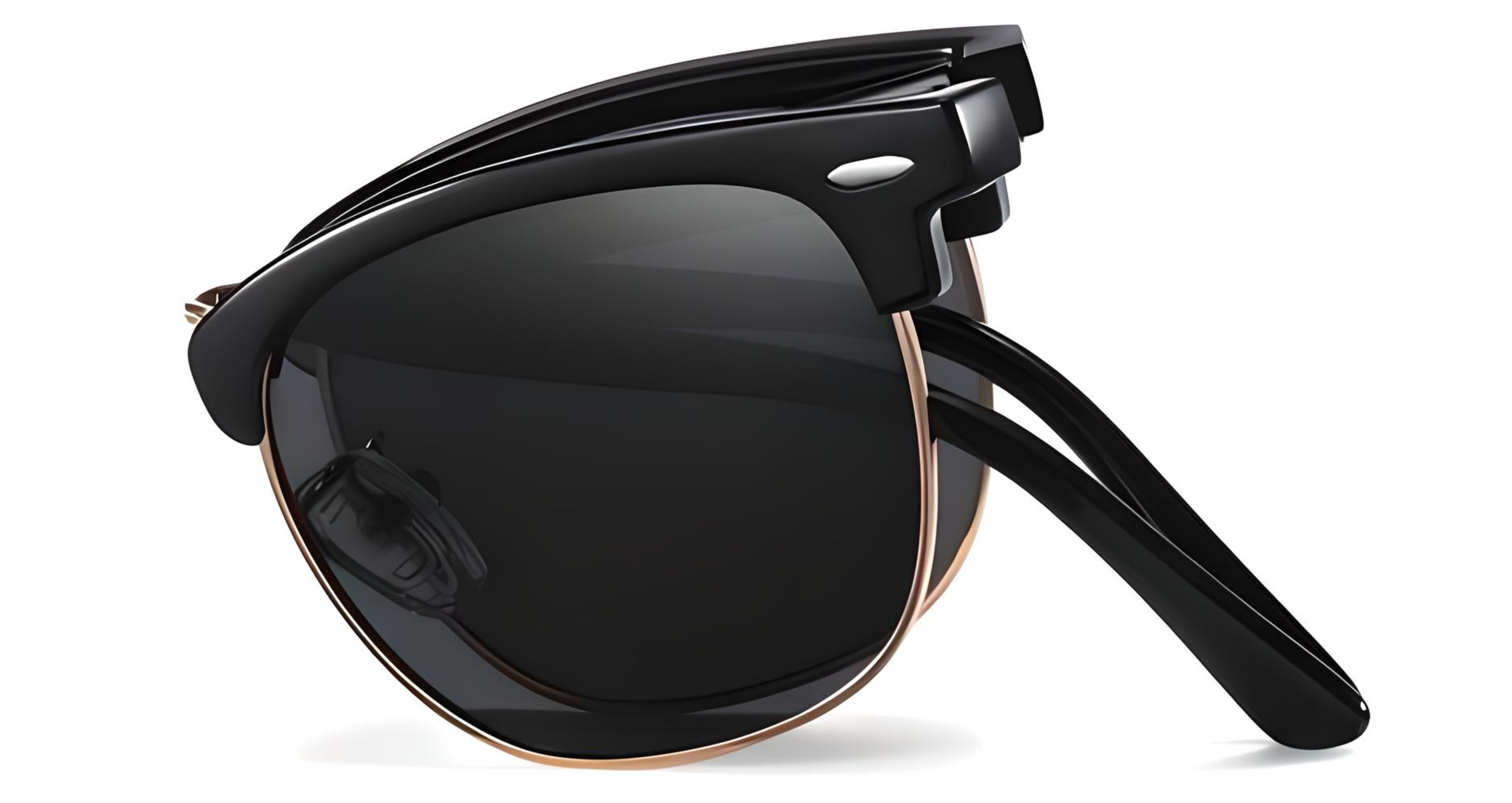 Missandtrendy Cardiff Clubmaster sunglasses with metal gold frame and green lens folded