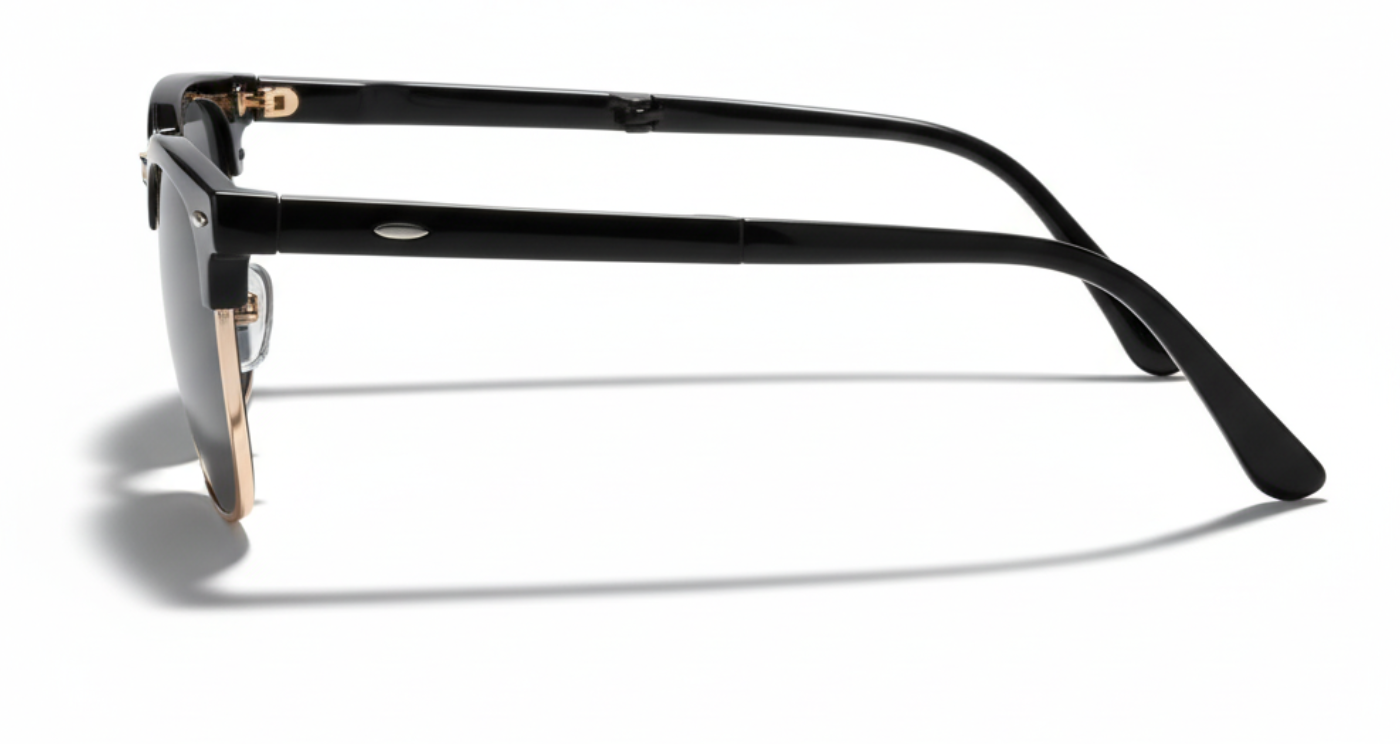 Missandtrendy Bowy Clubmaster sunglasses with metal black gold frame and black lens 90º front side view main