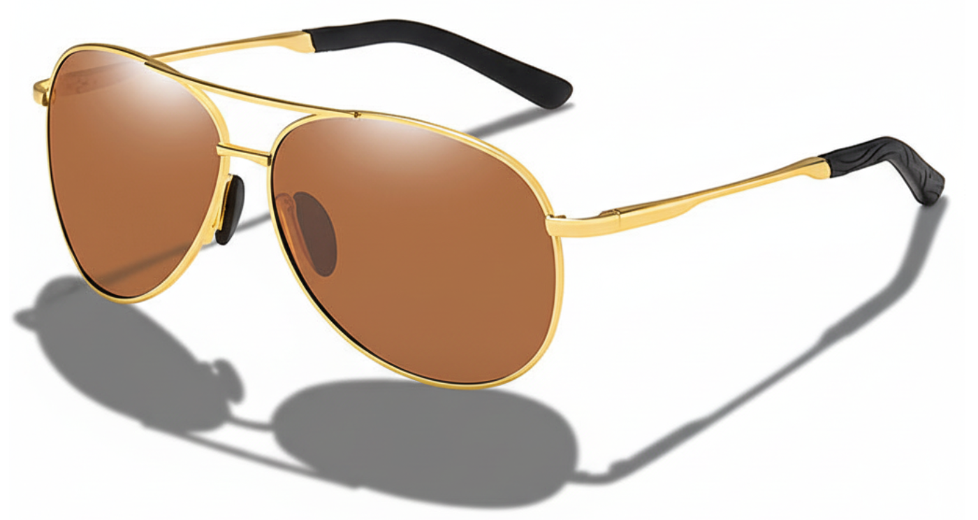 Missandtrendy Brighton aviator sunglasses with gold metal frame and brown lens 45º side view