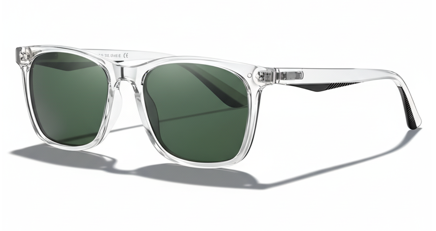Missandtrendy Bristol wayfarer sunglasses with clear transparent frame and green lens 45º side view
