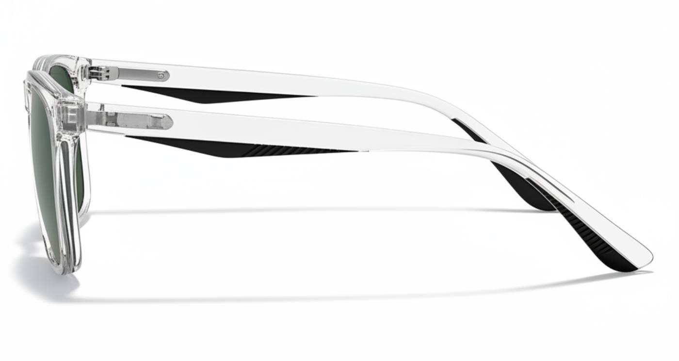 Missandtrendy Bristol wayfarer sunglasses with clear transparent frame and green lens 90º side view