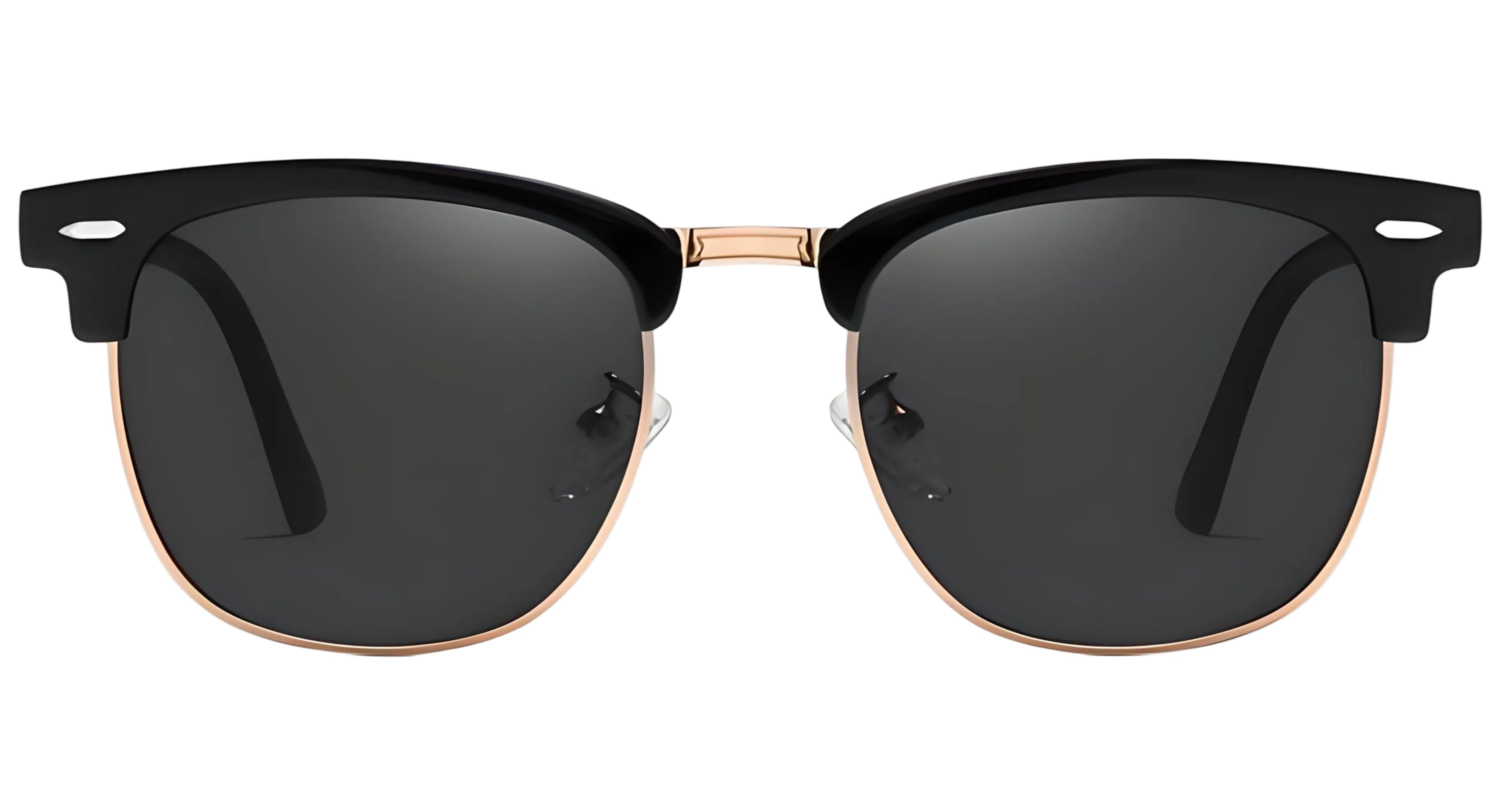 Missandtrendy Cardiff Clubmaster sunglasses with metal gold frame and green lens front 0º side view