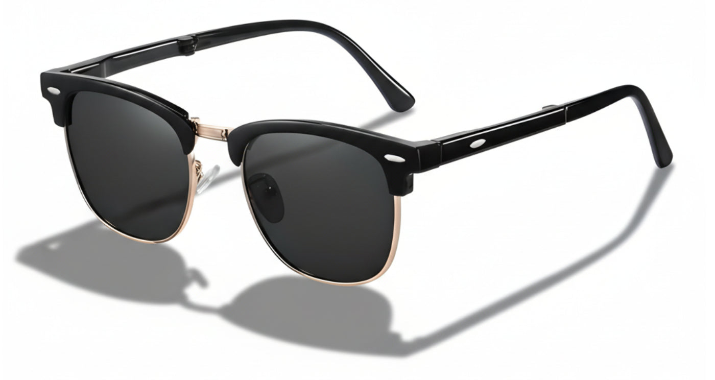 Missandtrendy Cardiff Clubmaster sunglasses with metal gold frame and green lens front 45º side view