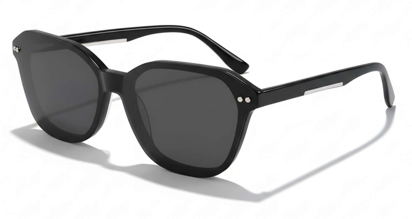 Missandtrendy Derby geometric sunglasses with black grey frame and black clip lens 45º side view_01