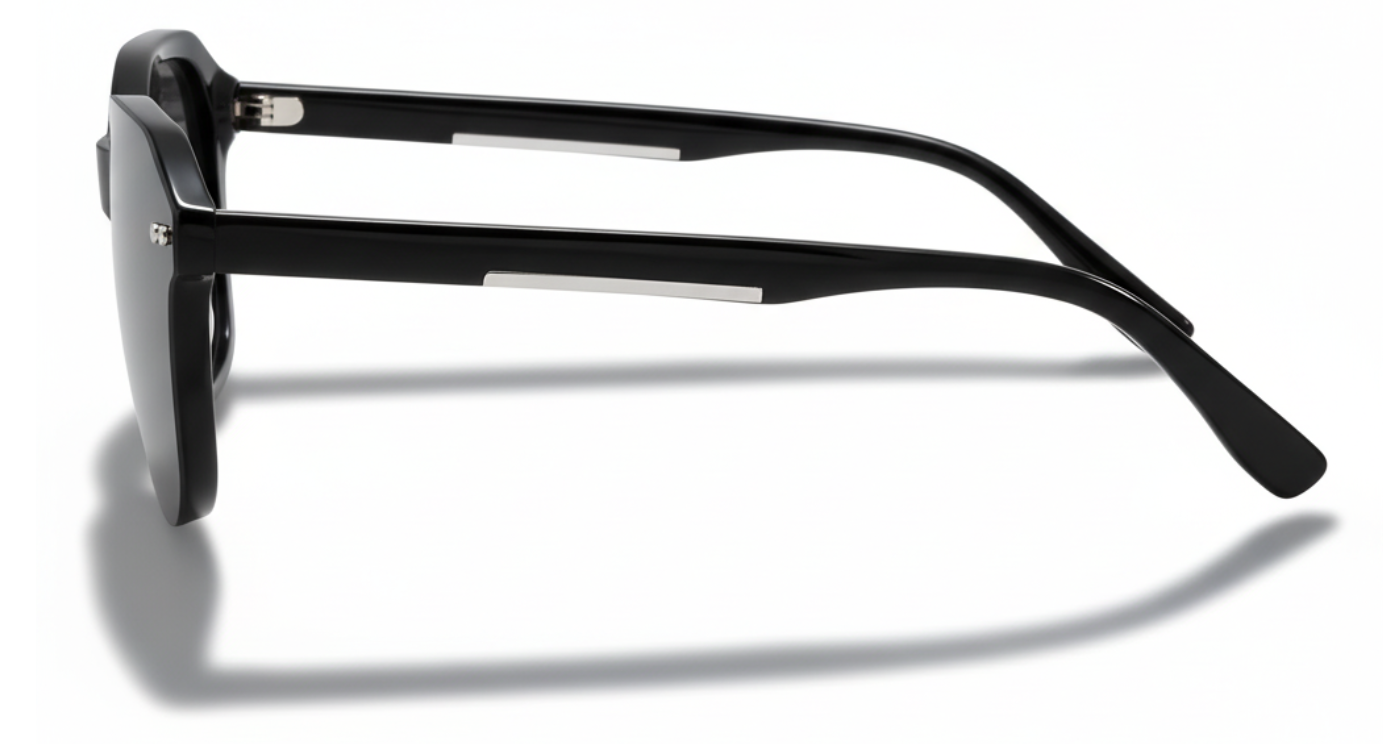 Missandtrendy Derby geometric sunglasses with black grey frame and black clip lens 90º side view_01