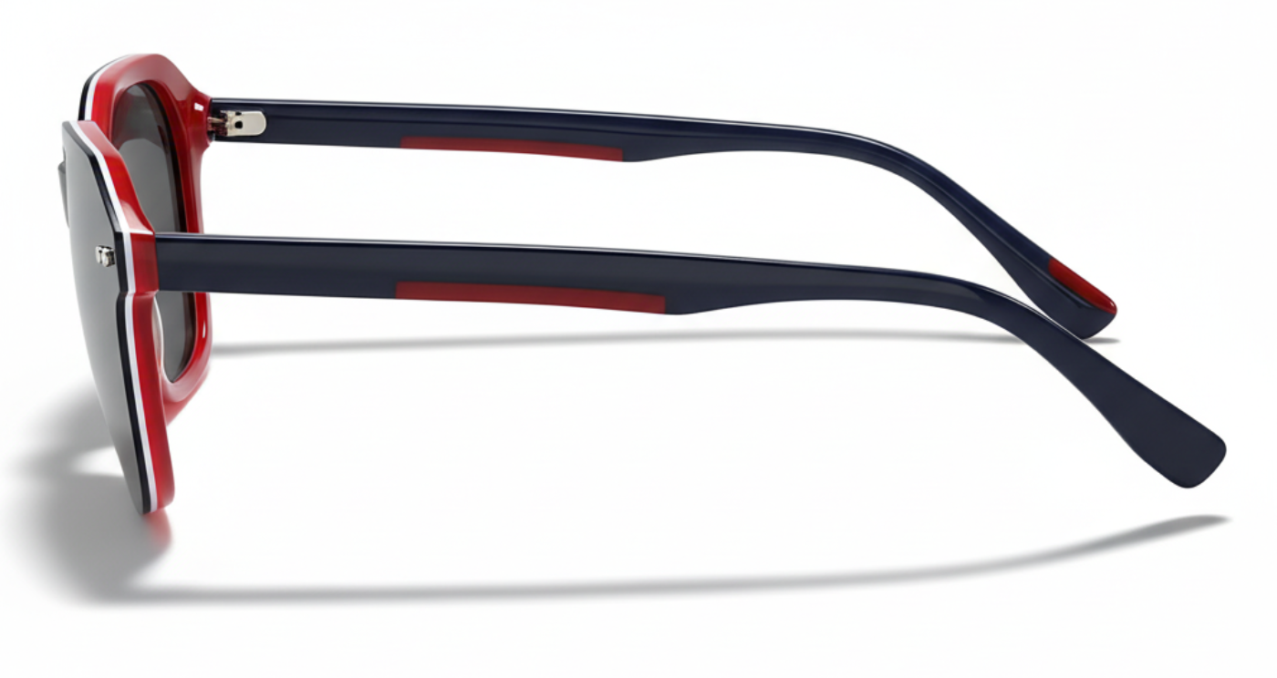 Missandtrendy Derby geometric sunglasses with black red frame and black clip lens 90º side view_01