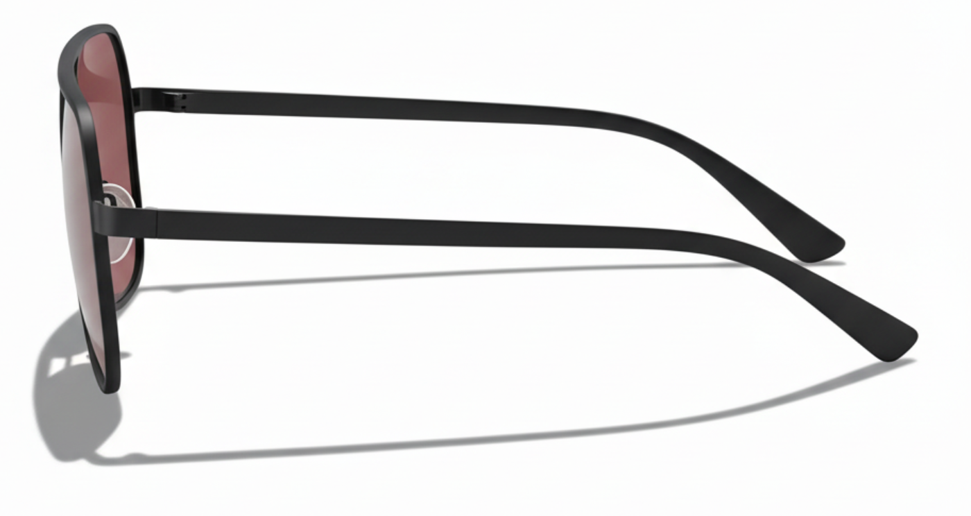 Missandtrendy Dire Aviator UV polarised sunglasses with black frame and burgundy lens 90º side view 