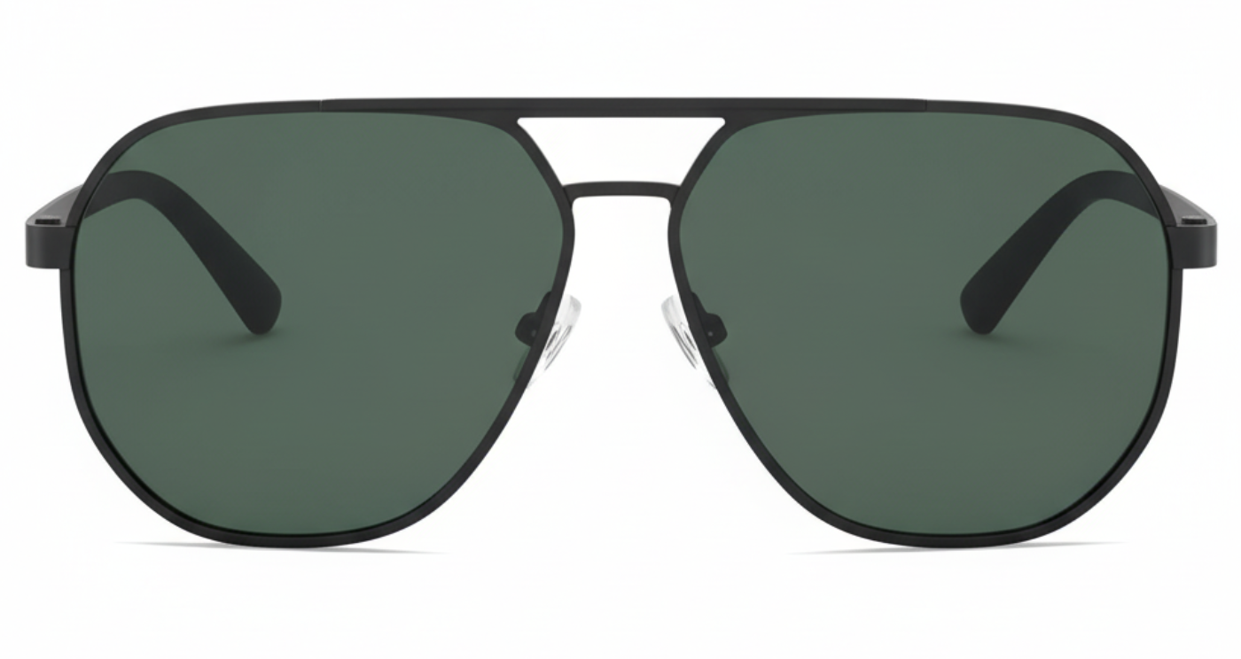 Missandtrendy Dire Aviator UV polarised sunglasses with black frame and green lens 0º side view 