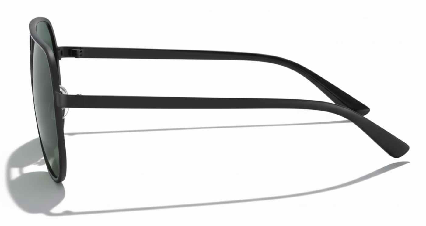 Missandtrendy Dire Aviator UV polarised sunglasses with black frame and green lens 90º side view 