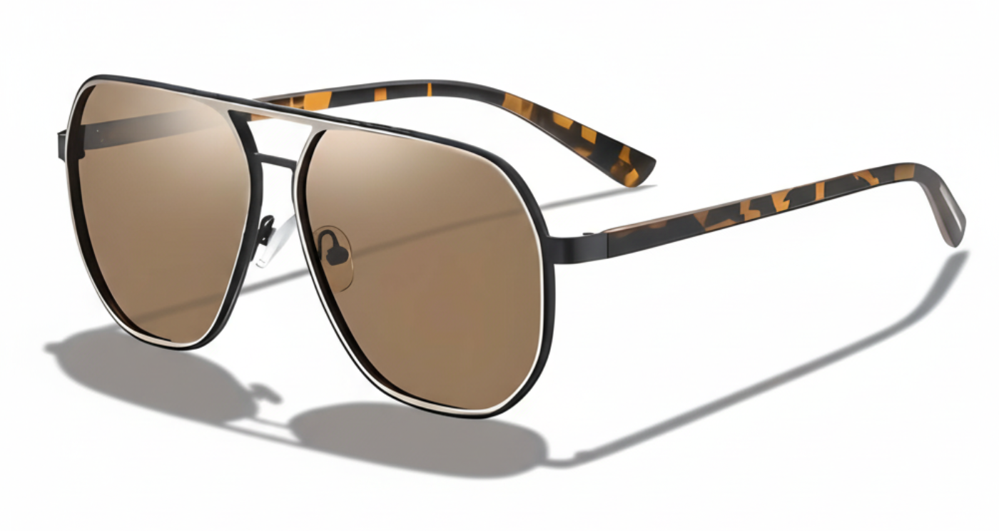 Missandtrendy Dire Aviator sunglasses with tortoiseshell frame and brown lens 45º side view