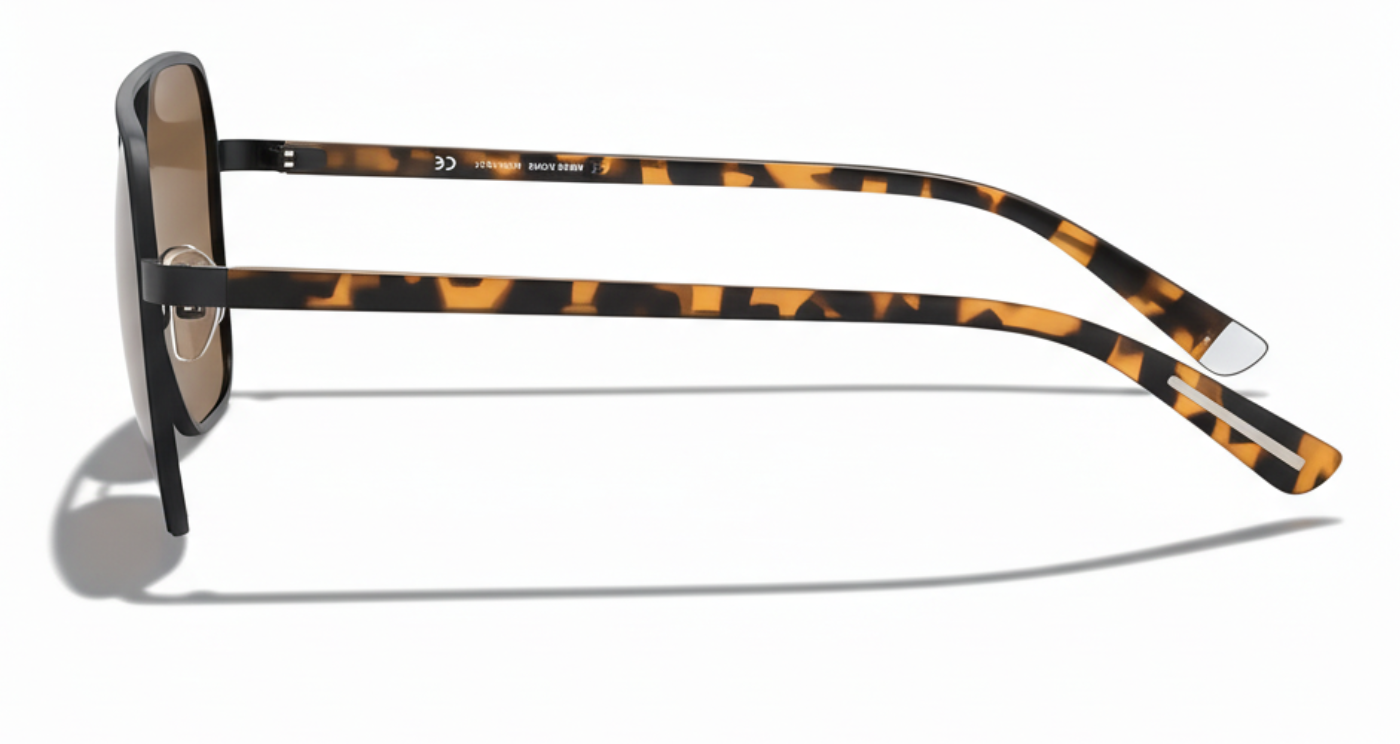 Missandtrendy Dire Aviator sunglasses with tortoiseshell frame and brown lens 90º side view