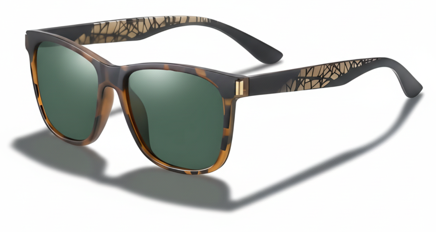 Missandtrendy Eighties wayfarer sunglasses with brown black frame and green lens 45º side view