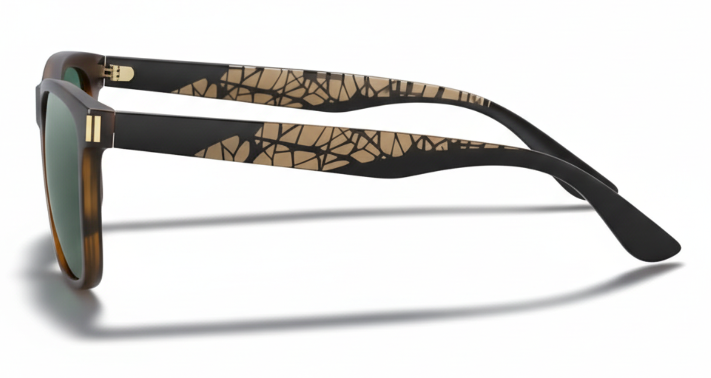 Missandtrendy Eighties wayfarer sunglasses with brown black frame and green lens 90º side view
