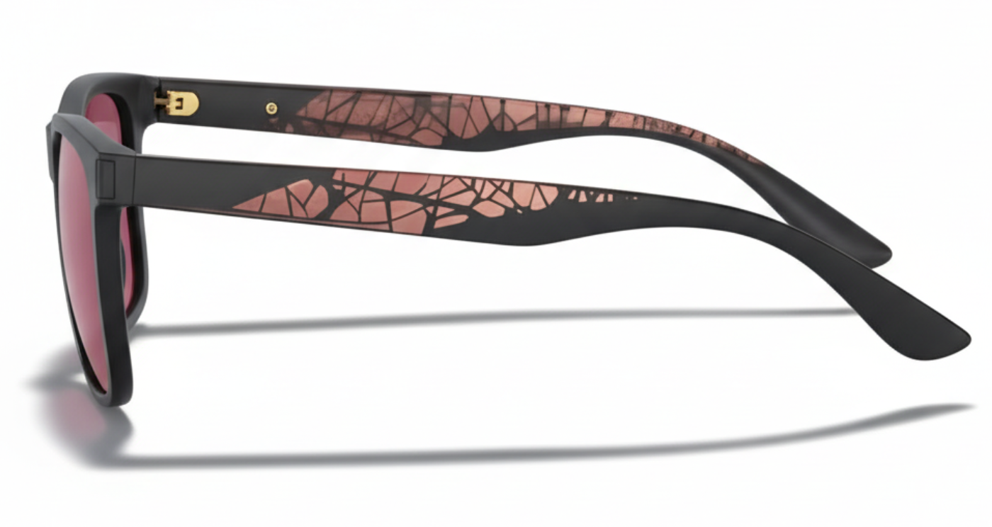 Missandtrendy Eighties wayfarer sunglasses with pink black frame and fucsia lens 90º side view