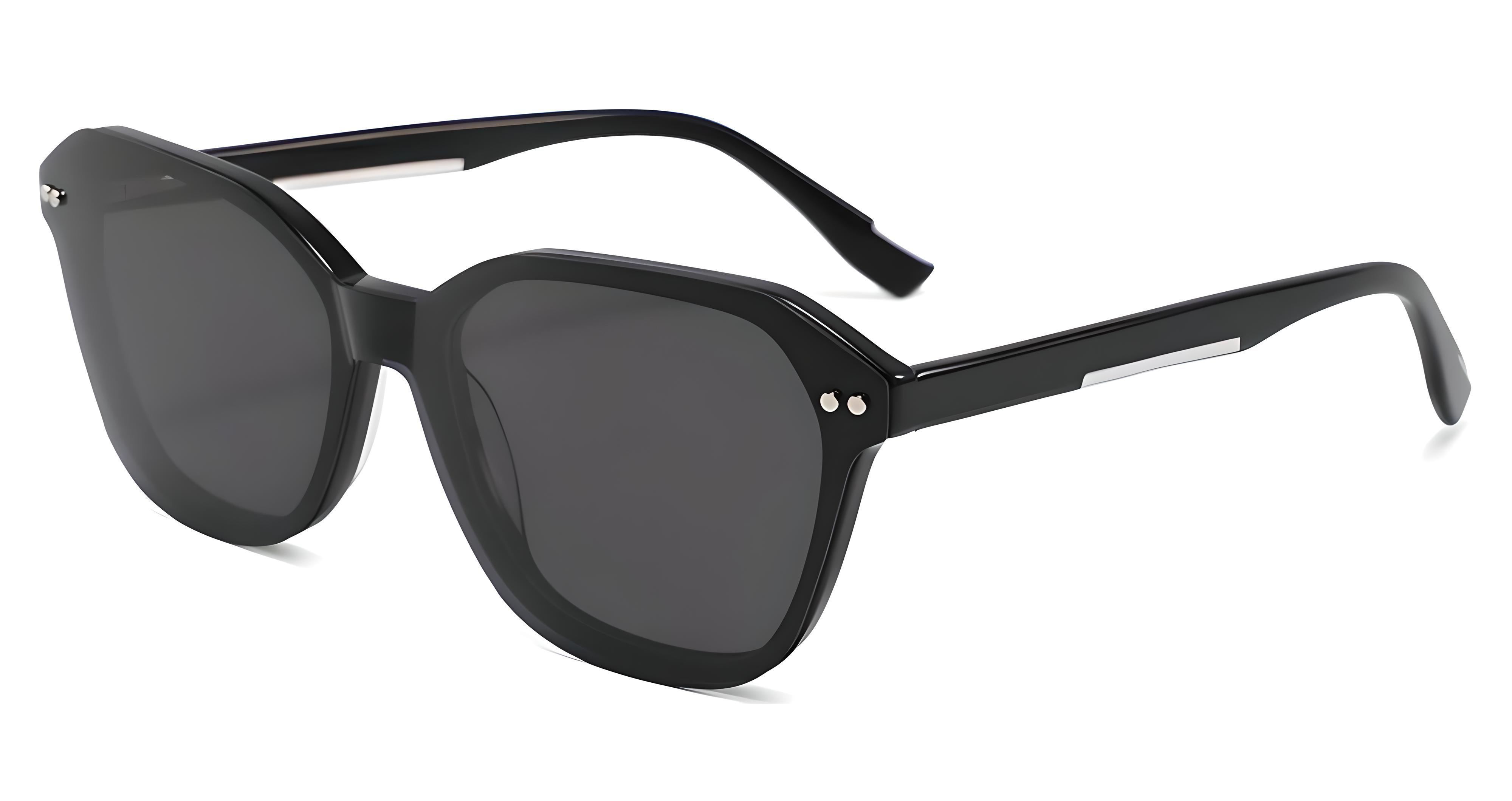 Missandtrendy Evolution geometric sunglasses with black grey frame and black clip lens 45º side view