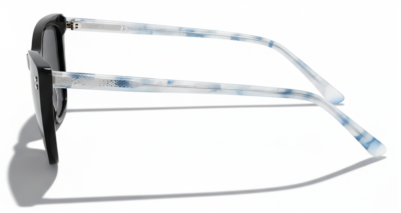 Missandtrendy Kate butterfly marble blue frame and black clip-on and clear lens  90º side view