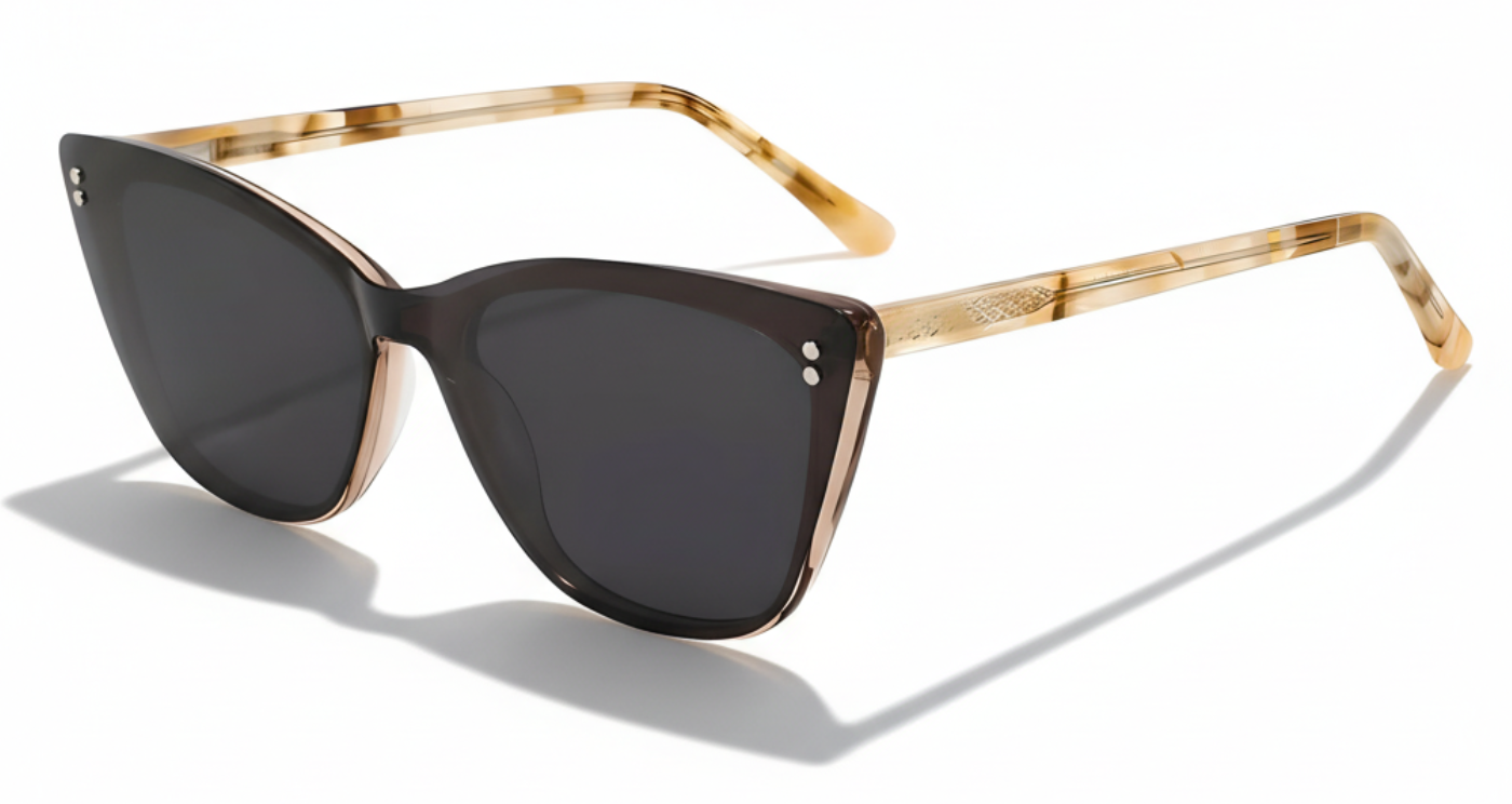 Missandtrendy Kate butterfly marble brown frame and black clip-on and clear lens  45º side view