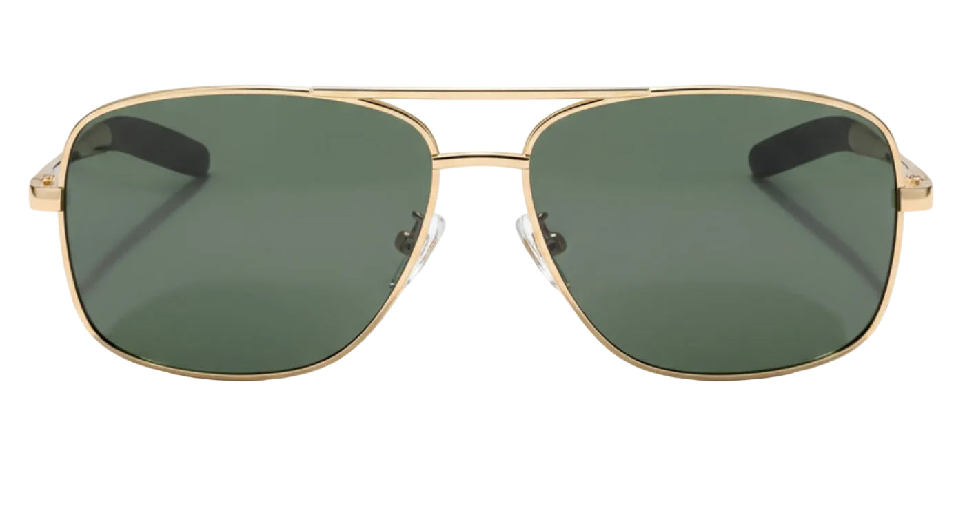 Missandtrendy Liverpool rectangular sunglasses with gold metal frame and green lens front 0º side view_01