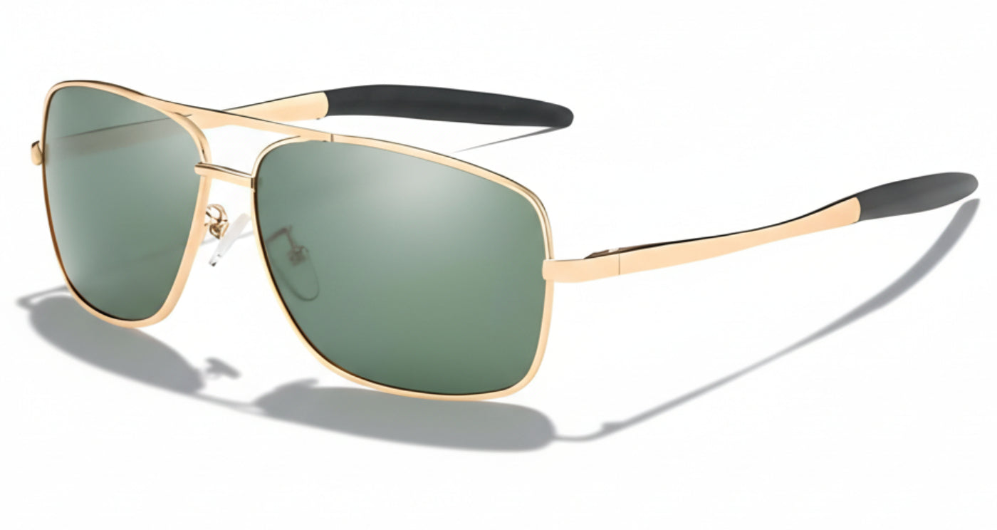 Missandtrendy Liverpool rectangular sunglasses with gold metal frame and green lens front 45º side view_01