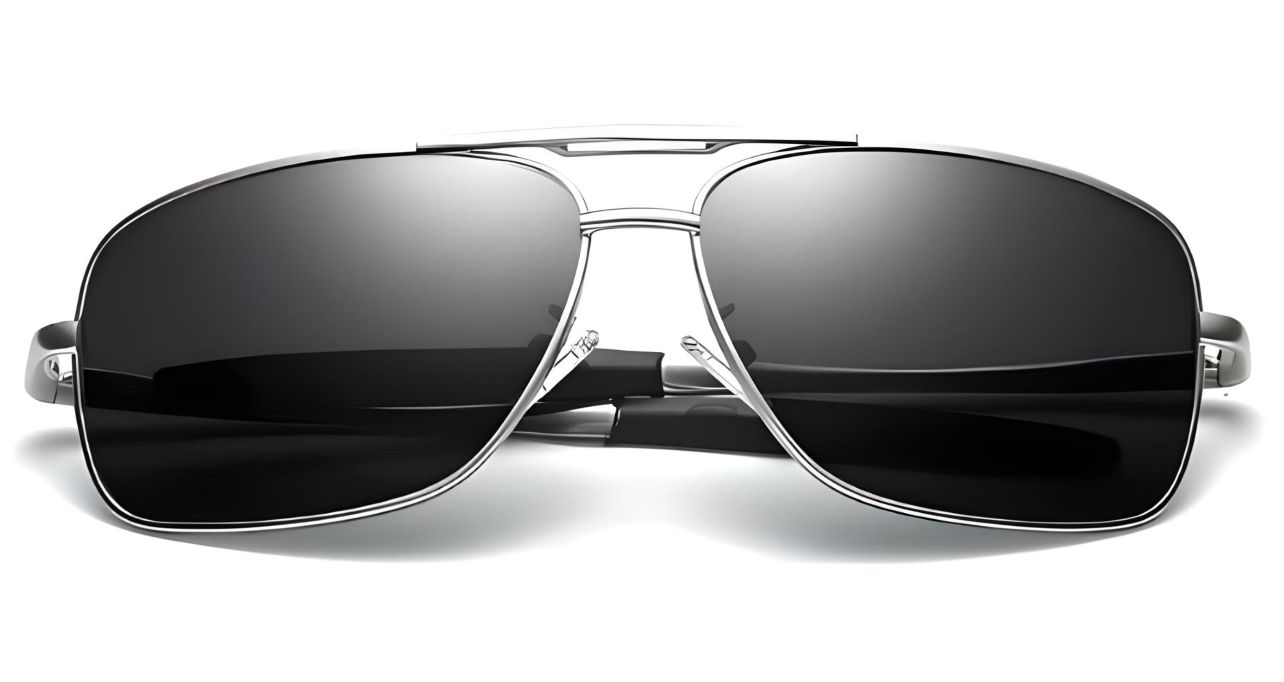 Missandtrendy Liverpool rectangular sunglasses with silver frame and black lens front side view