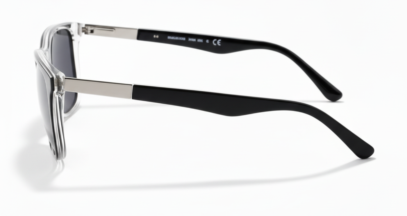 Missandtrendy London wayfarer sunglasses with black silver frame and black lens 90º side view_02