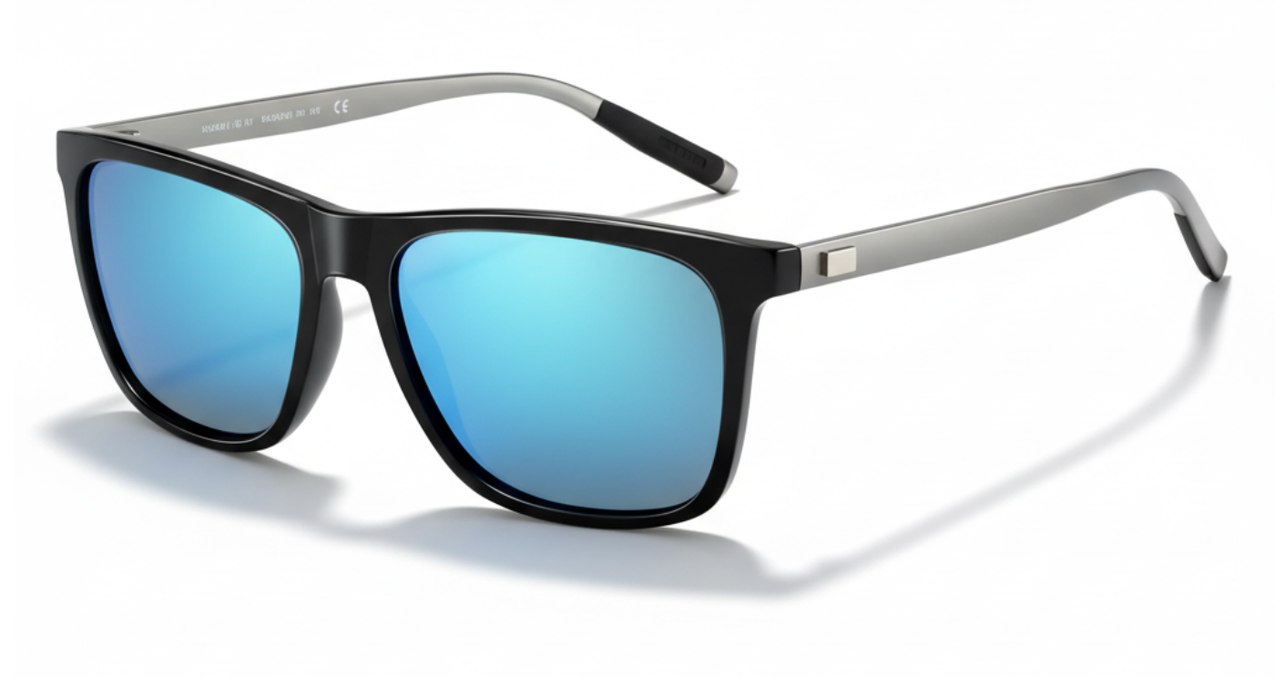 Missandtrendy Mayfair wayfarer square sunglasses with silver frame and mirror blue lens 45º side view