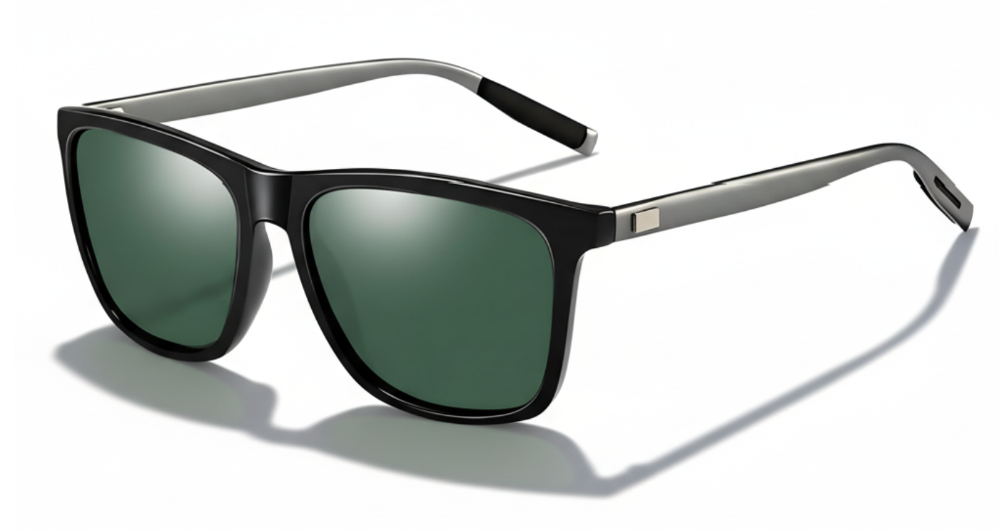Missandtrendy Mayfair wayfarer square sunglasses with silver frame and mirror green lens 45º side view