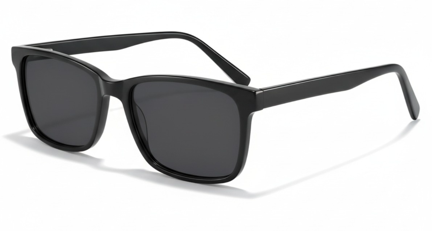 Missandtrendy Newcastle rectangular sunglasses with black frame and black lens 45º side view
