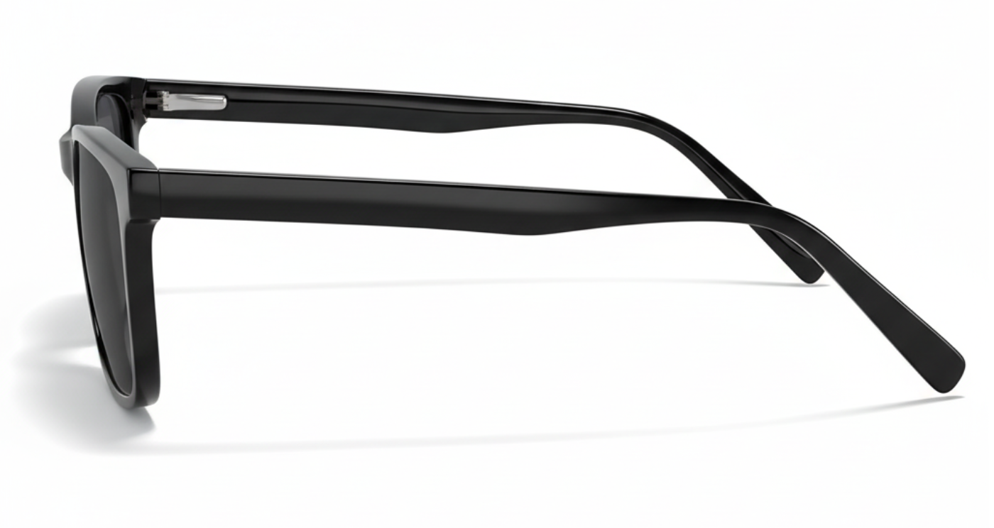 Missandtrendy Newcastle rectangular sunglasses with black frame and black lens 90º side view