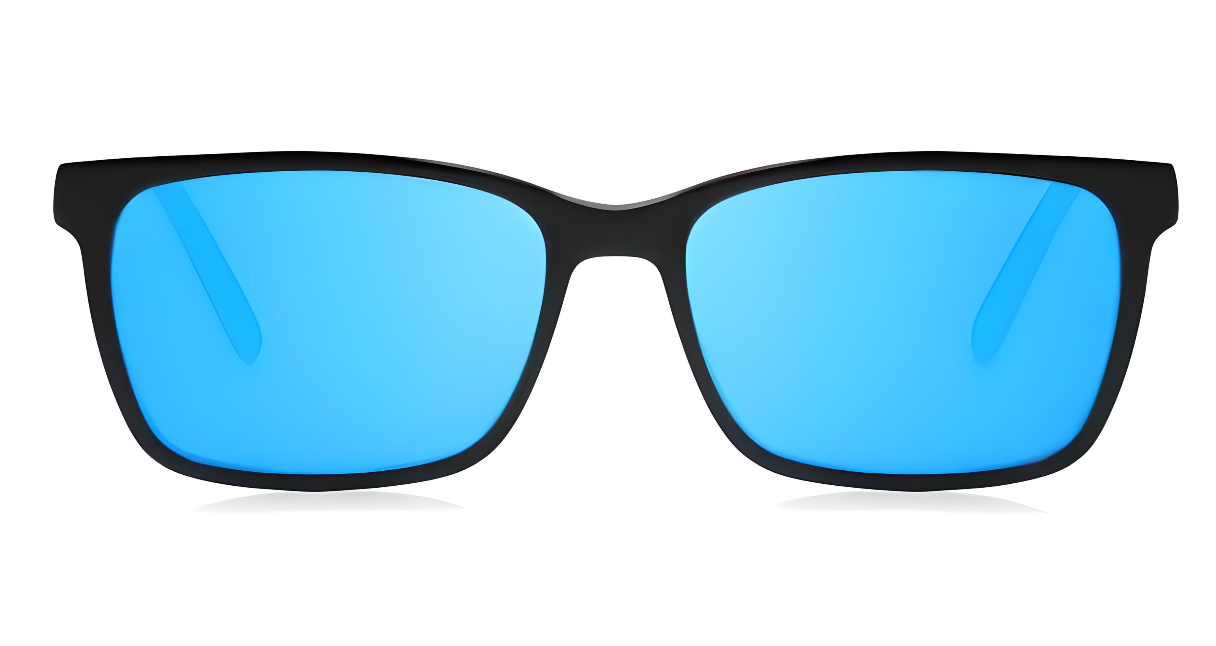 Missandtrendy Newcastle rectangular sunglasses with black frame and mirror blue lens front side view
