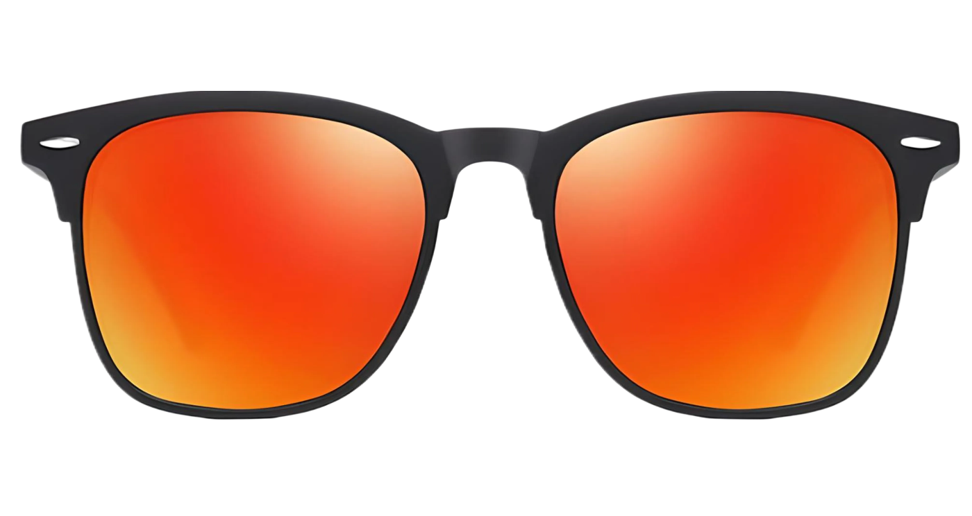 Missandtrendy Piccadilly wayfarer sunglasses with black frame and mirror orange lens front side view new style