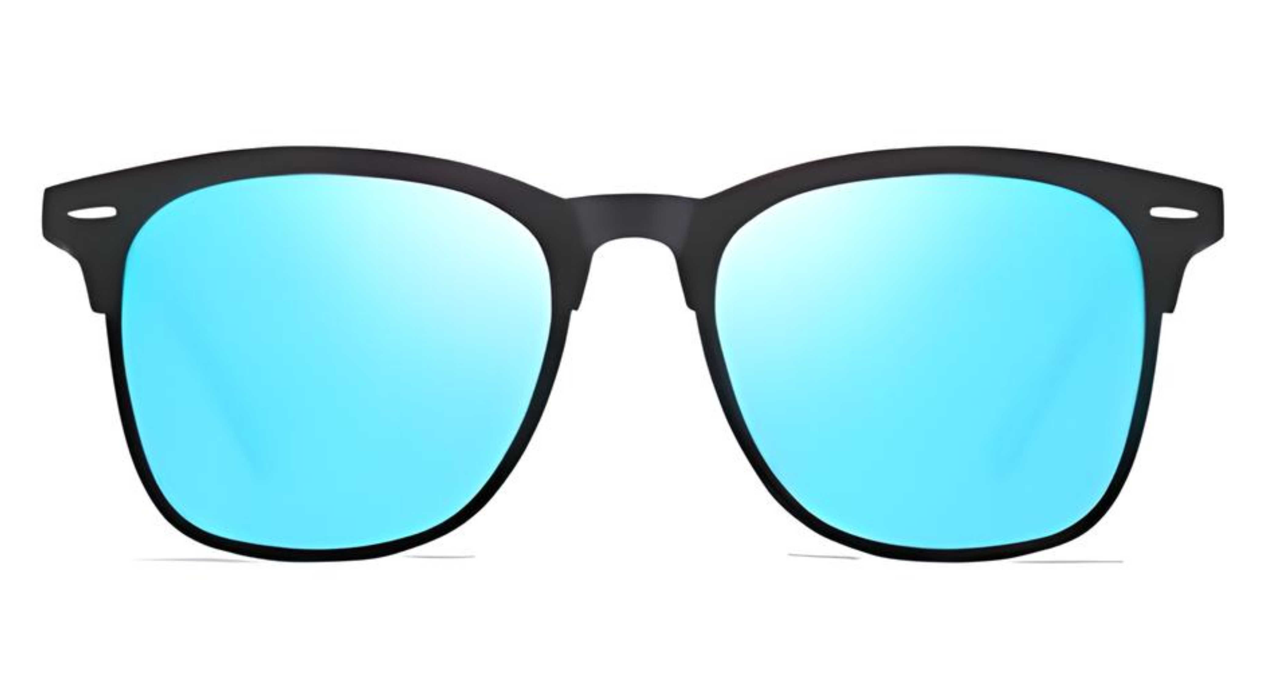 Missandtrendy Piccadilly wayfarer sunglasses with black frame and mirror turquoise lens front side view