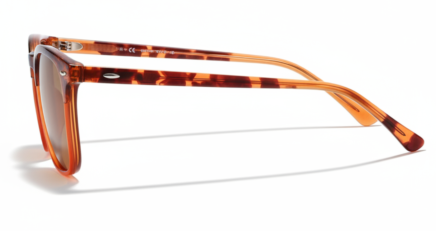 Missandtrendy Piccadilly wayfarer sunglasses with tortoiseshell orange  frame and brown lens 90º side view_01