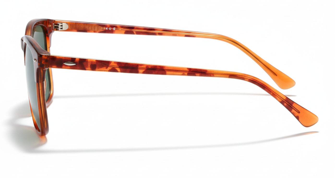 Missandtrendy Piccadilly wayfarer sunglasses with tortoiseshell orange  frame and green lens 90º side view_01