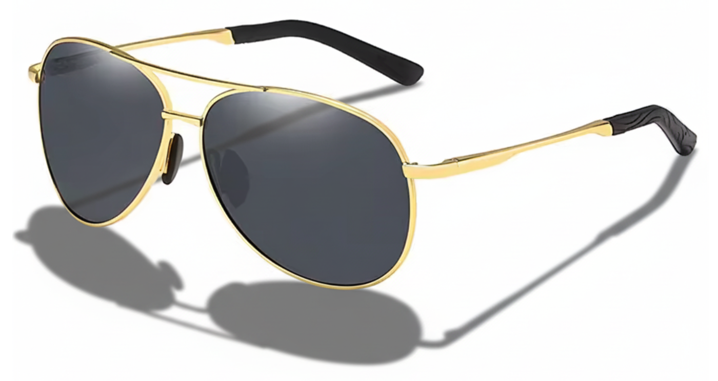 Missandtrendy Retro aviator sunglasses with gold metal frame and black lens 45º side view_01