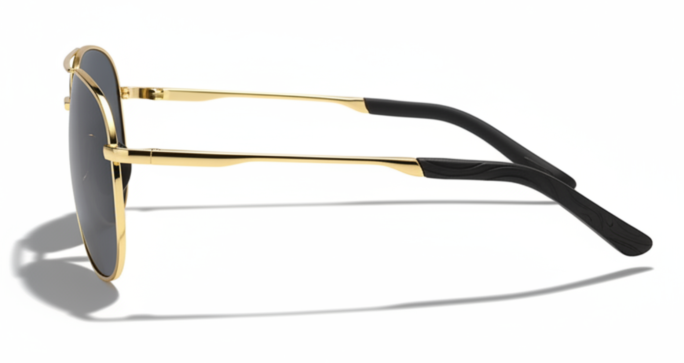 Missandtrendy Retro aviator sunglasses with gold metal frame and black lens 90º side view_01