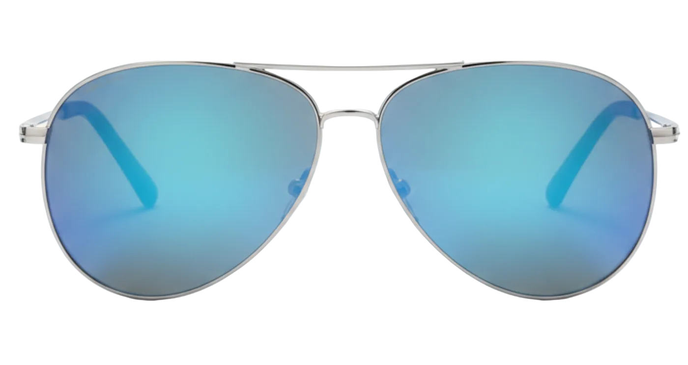 Missandtrendy Retro aviator sunglasses with silver metal frame and mirror blue lens 0º side view_02