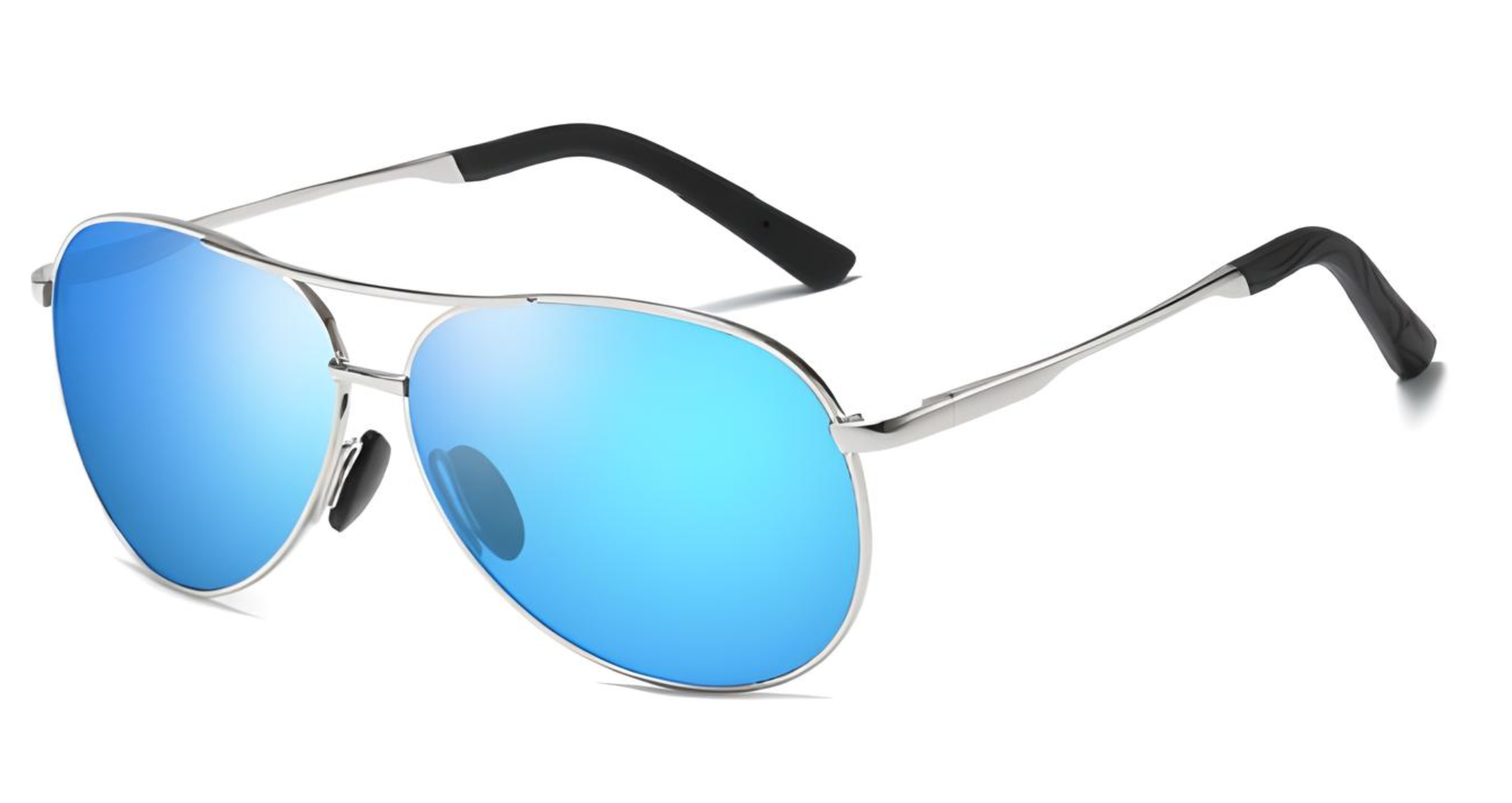 Missandtrendy Retro aviator sunglasses with silver metal frame and mirror blue lens 45º side view