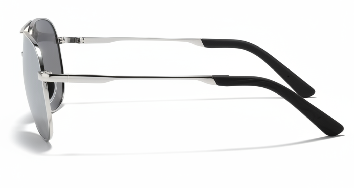 Missandtrendy Retro aviator sunglasses with silver metal frame and mirror silver lens 90º side view_01