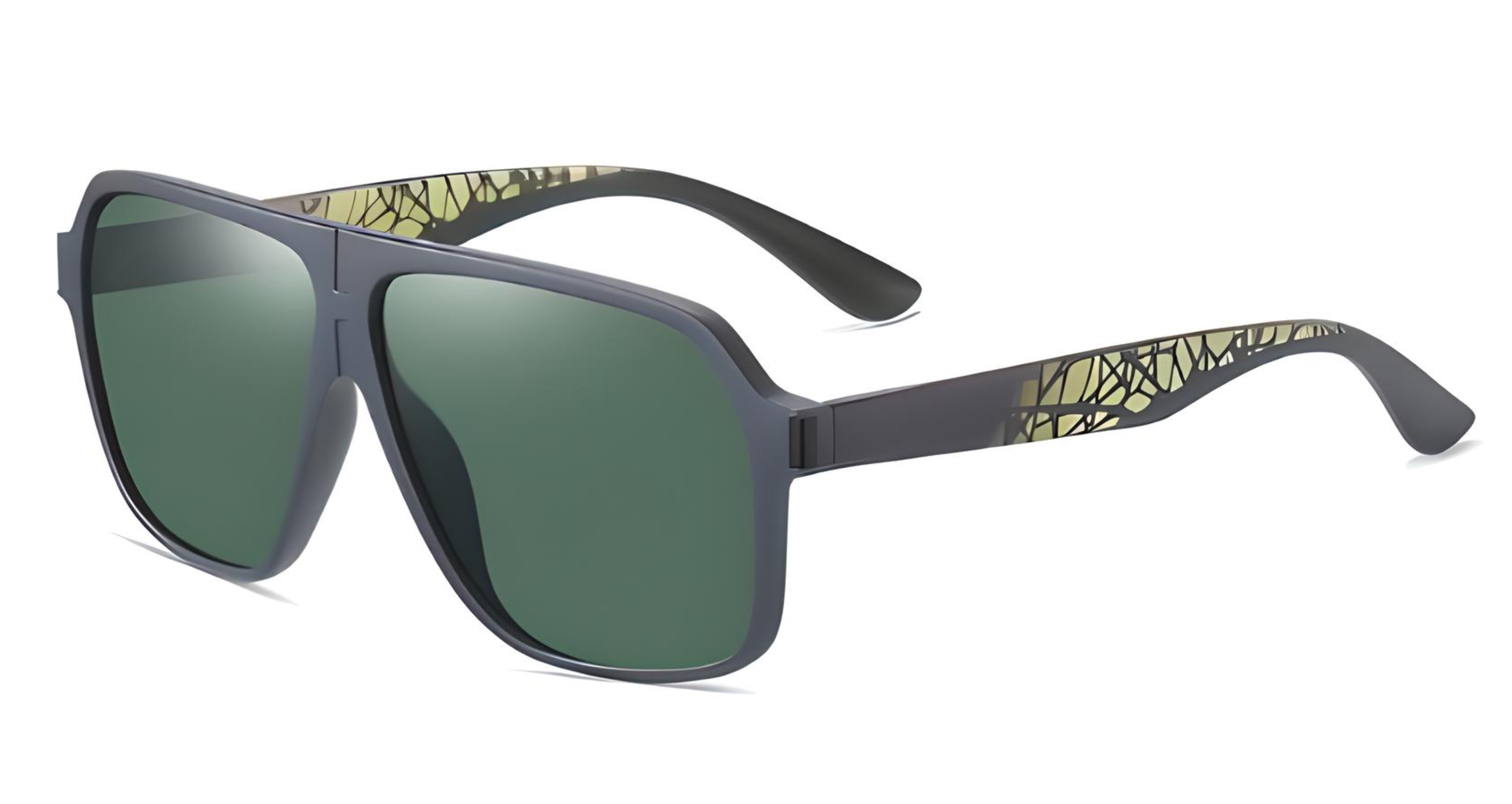 Missandtrendy Rocky aviator sunglasses with grey frame and green lens 45º side view