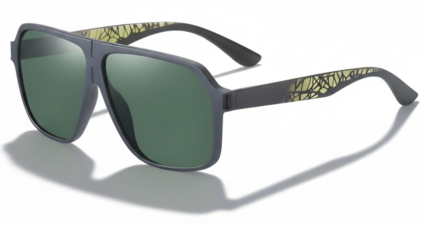 Missandtrendy Rocky aviator sunglasses with grey frame and green lens 45º side view_01