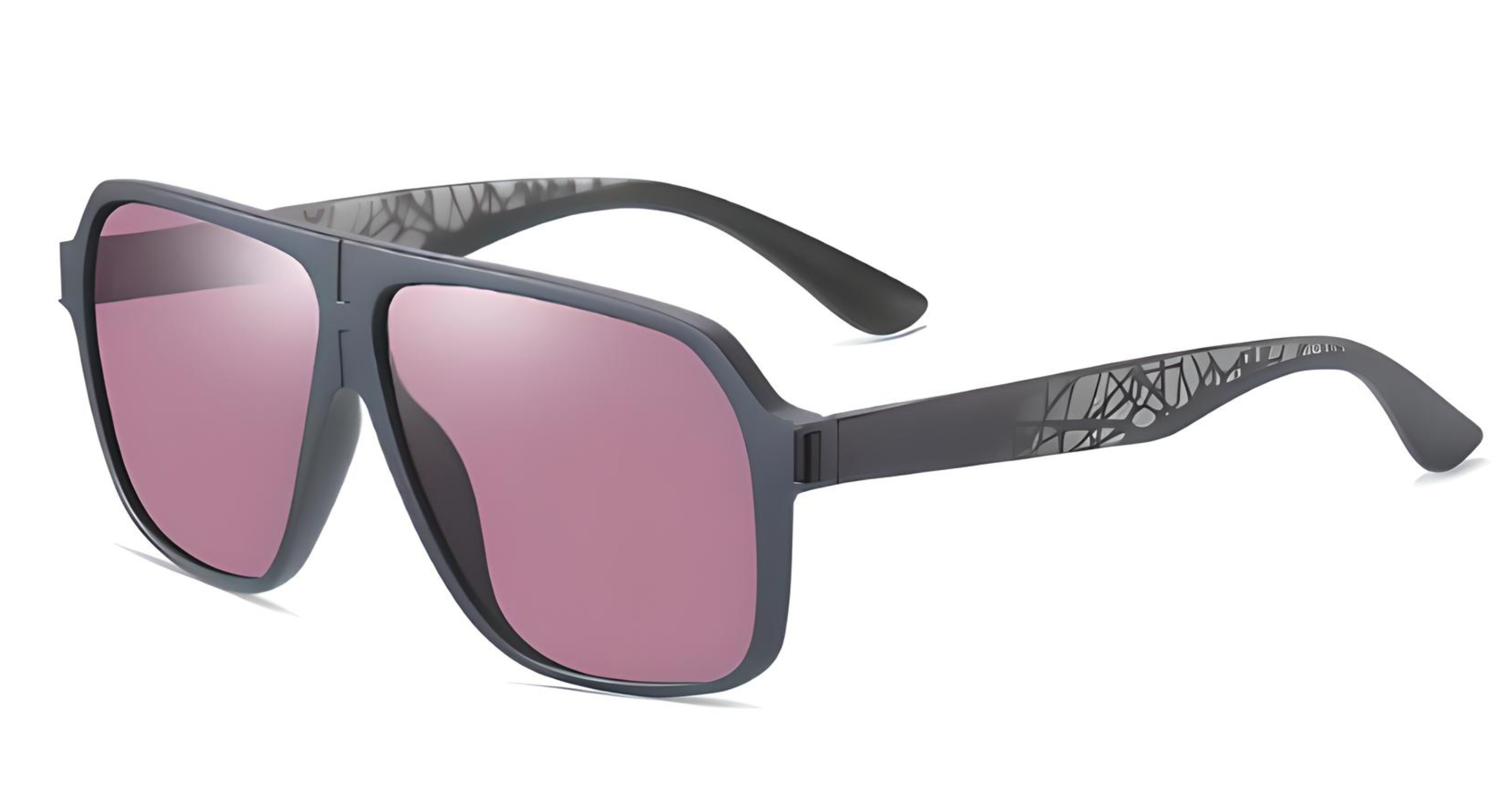 Missandtrendy Rocky aviator sunglasses with grey frame and purple lens 45º side view