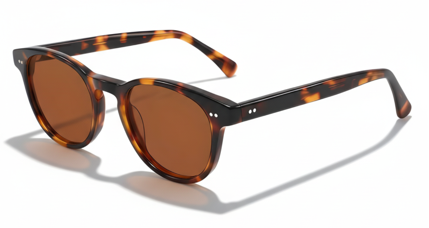 Missandtrendy Wolverhampton round  sunglasses with tortoiseshell brown frame and brown lens 45º side view