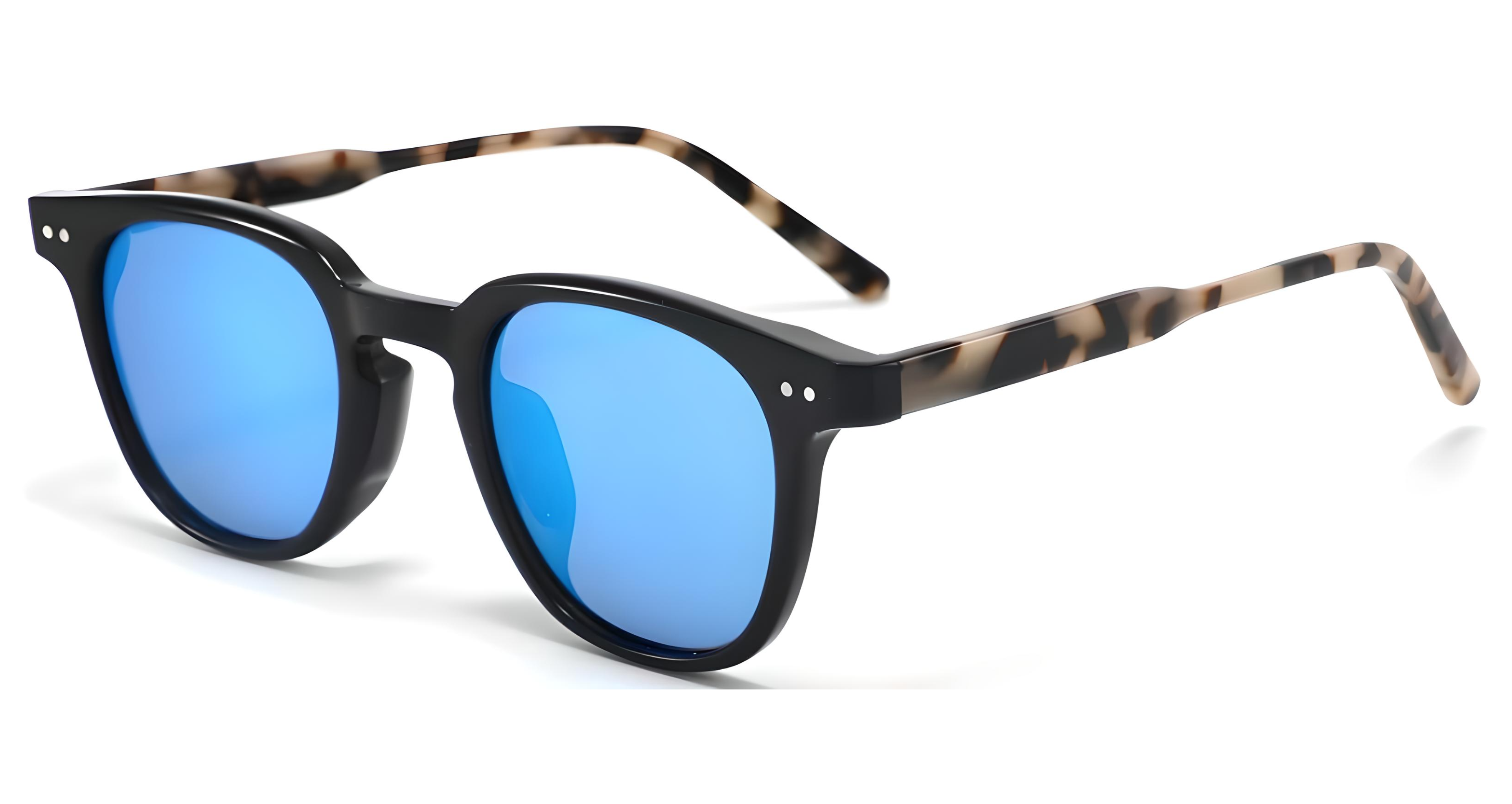 Missandtrendy candice round sunglasses with black frame and mirror blue lens 45º side view