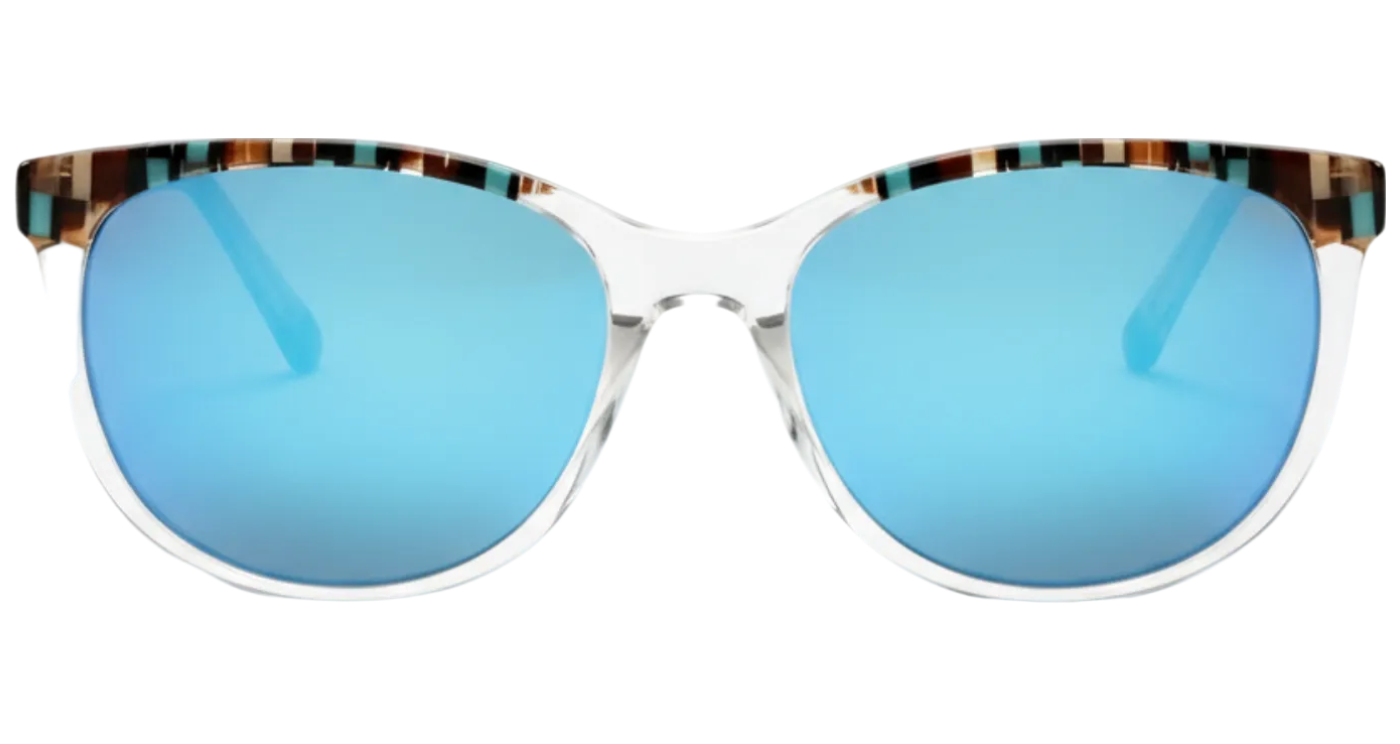 Missandtrendy cat-eye sunglasses with clear frame and mirror blue lens 0º side view_new_1