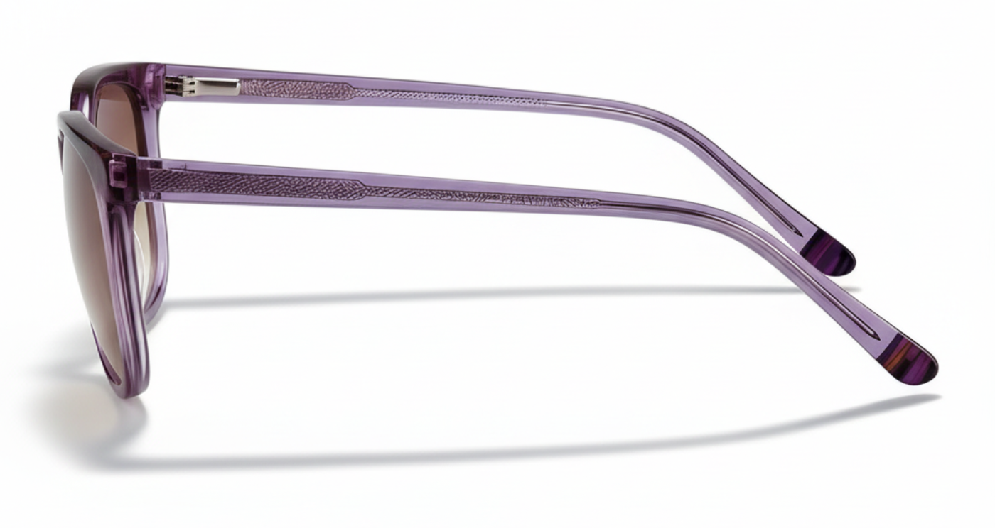 Missandtrendy cat-eye sunglasses with purple frame and gradient brown lens 90º side view new_01