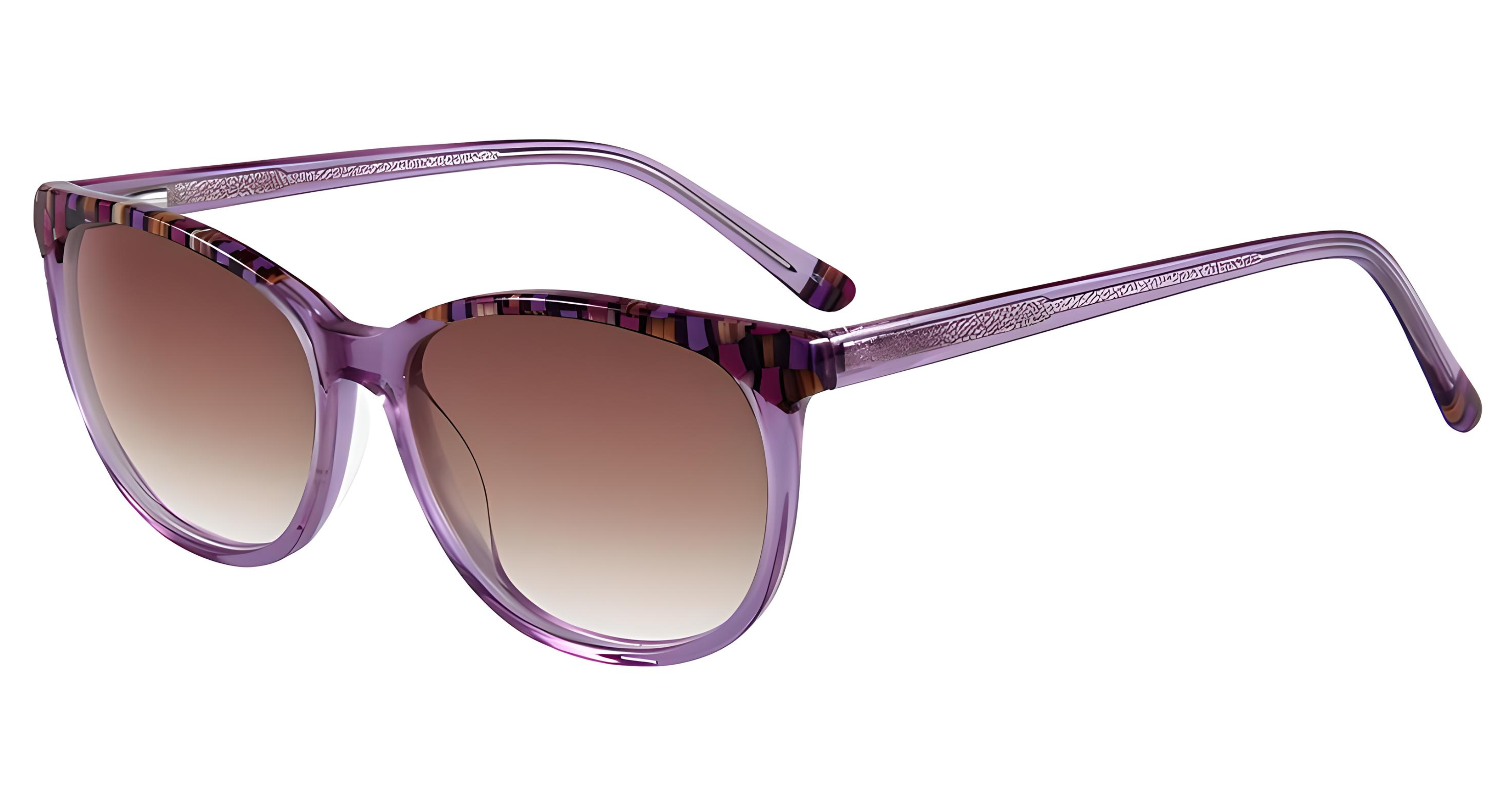 Missandtrendy cat-eye sunglasses with purple frame and gradient brown lens 45º side view